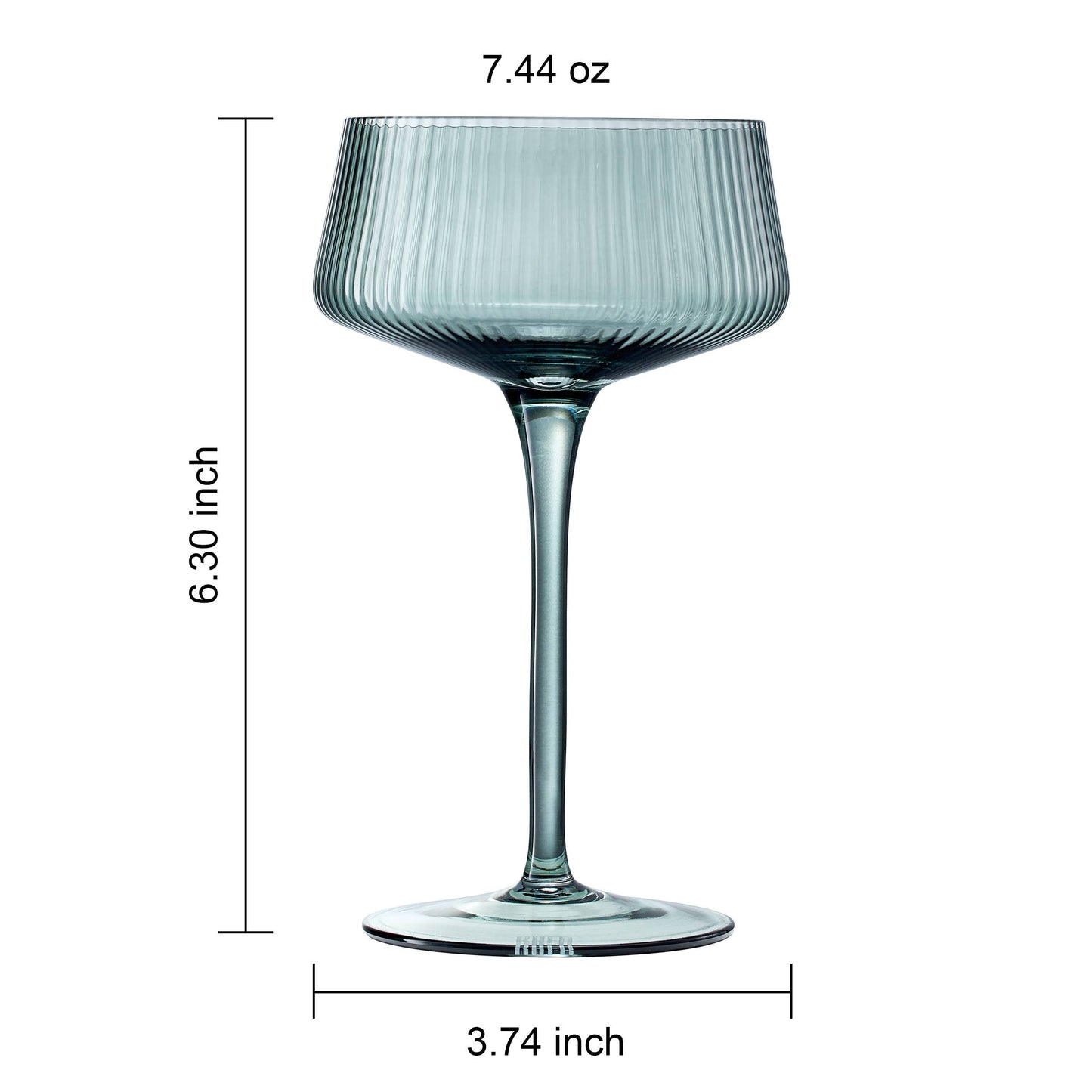 Colored Ribbed Coupe Glasses | Set of 6, 7.5 OZ