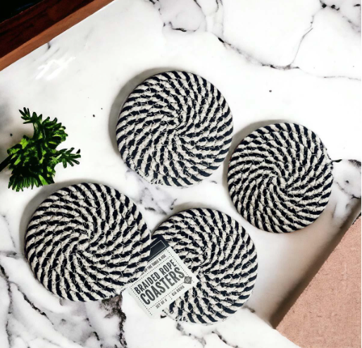 Black and White Braided Coasters (Set of 4)