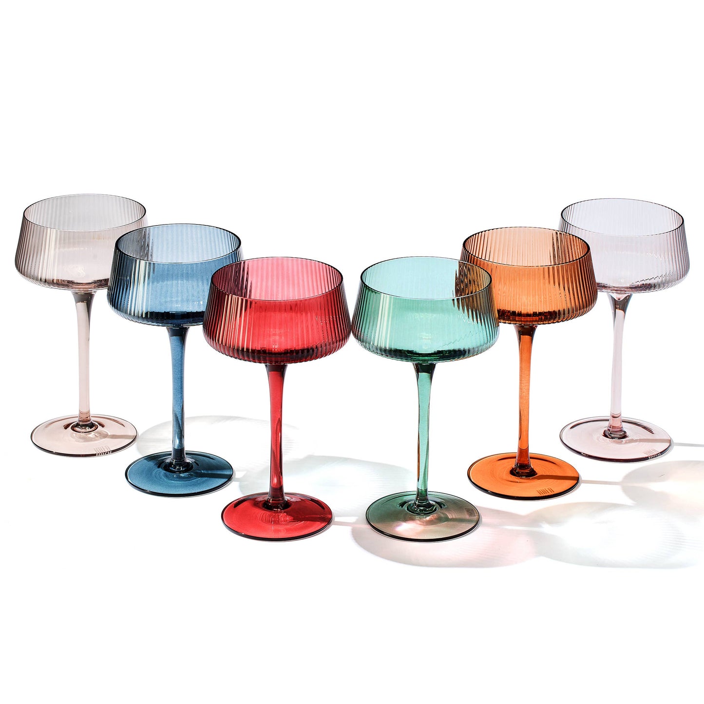 Colored Ribbed Coupe Glasses | Set of 6, 7.5 OZ