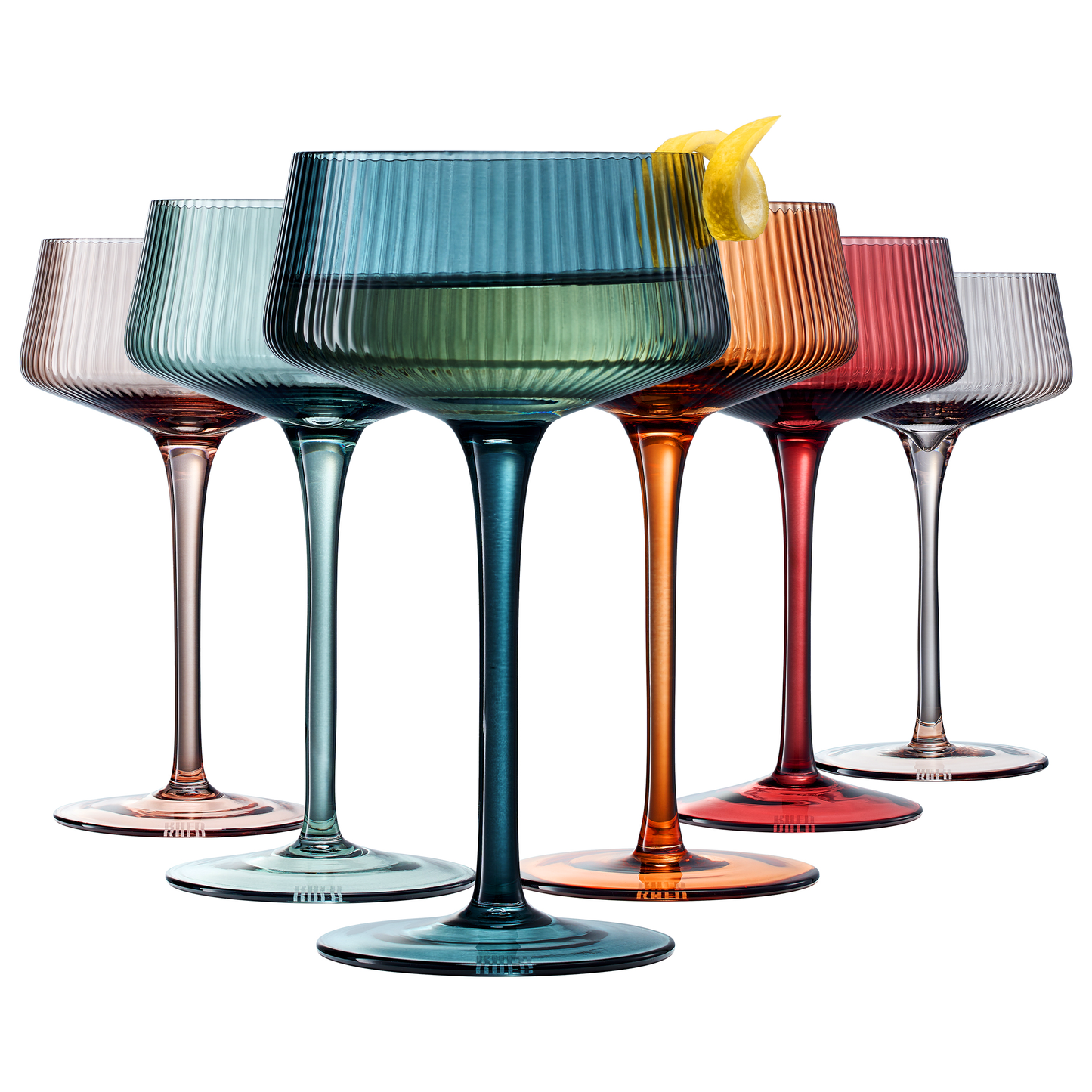 Colored Ribbed Coupe Glasses | Set of 6, 7.5 OZ