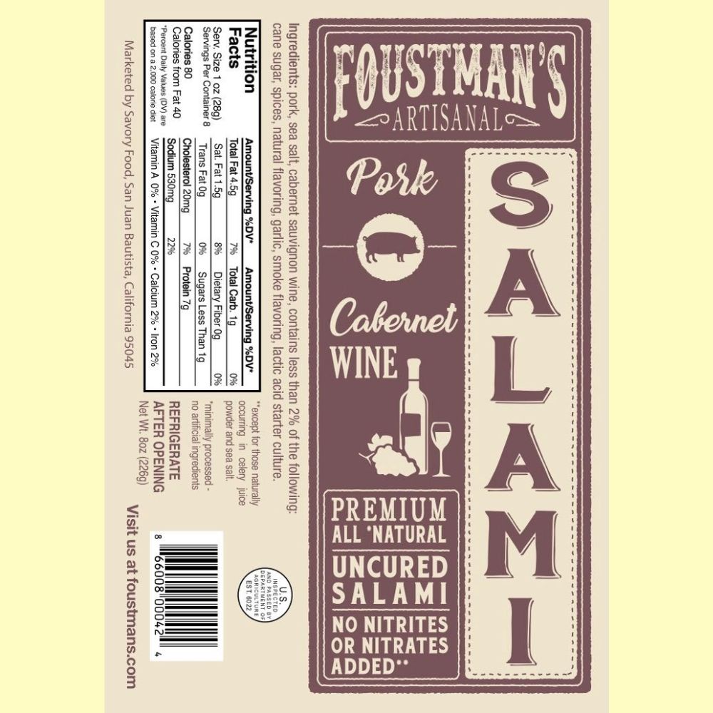 Pork Cabernet Wine All-Natural Uncured Salami